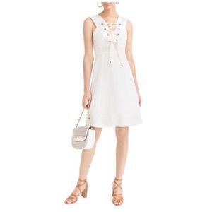 J Crew off white linen lace up dress